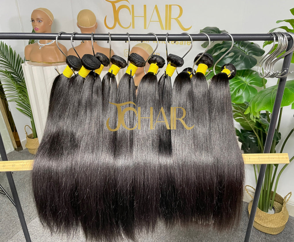 Top Burmese Virgin Hair Relaxed YAKI Straight bundles #1B Regular